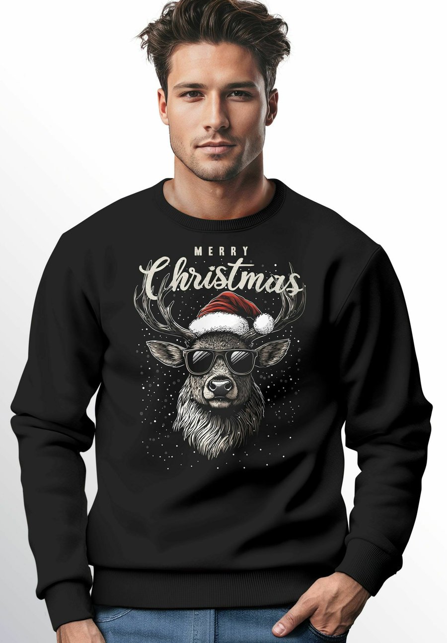 

Толстовка MoonWorks RENTIER HIRSCH MIT WEIHNACHTSMÜTZE SCHRIFTZUG MERRY CHRISTMAS , Schwarz/Anthracite