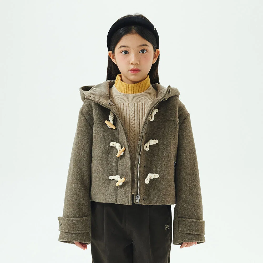 Детское укороченное дафлкот из шерсти, цвет хаки, от Lee Kids