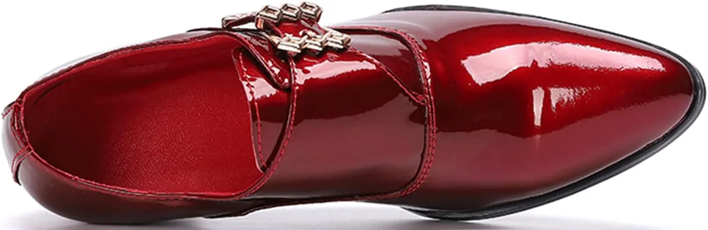 

Мужские лоферы Santimon, повседневные туфли без шнуровки с пряжкой, из натуральной кожи, модные вечериночные туфли, туфли на бал, для певцов, диско-мокасины, бар, ковбойские туфли с каблуком для мужчин, красный