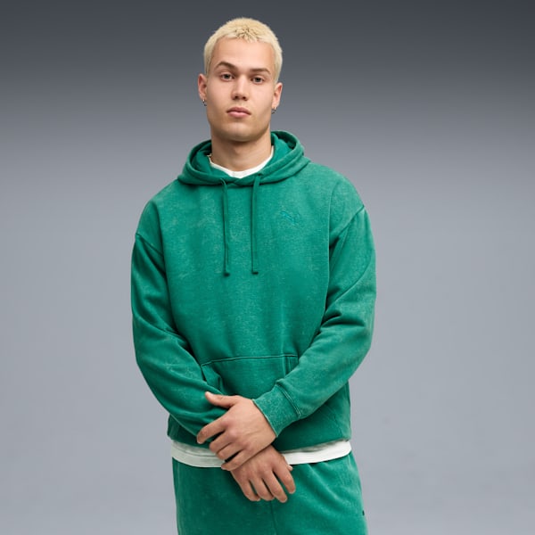 

Мужская флисовая толстовка с капюшоном Puma Elevated Essentials Acid Wash, зеленый