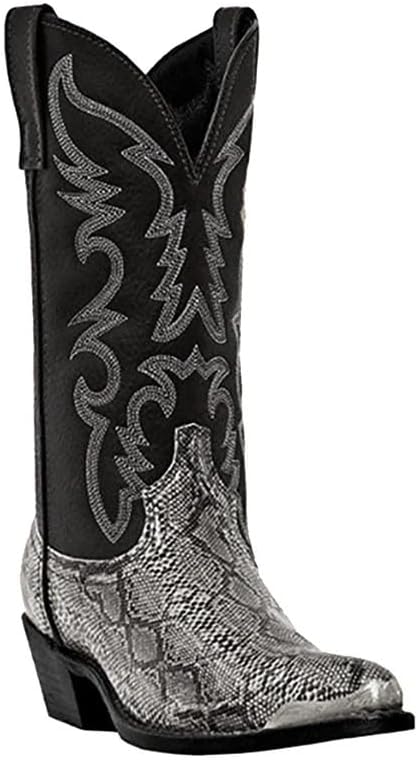 

Мужские ковбойские сапоги с широкой голенью, средней высоты, вышивкой, заостренным квадратным носком и массивным каблуком для работы на улице Generic, серебро
