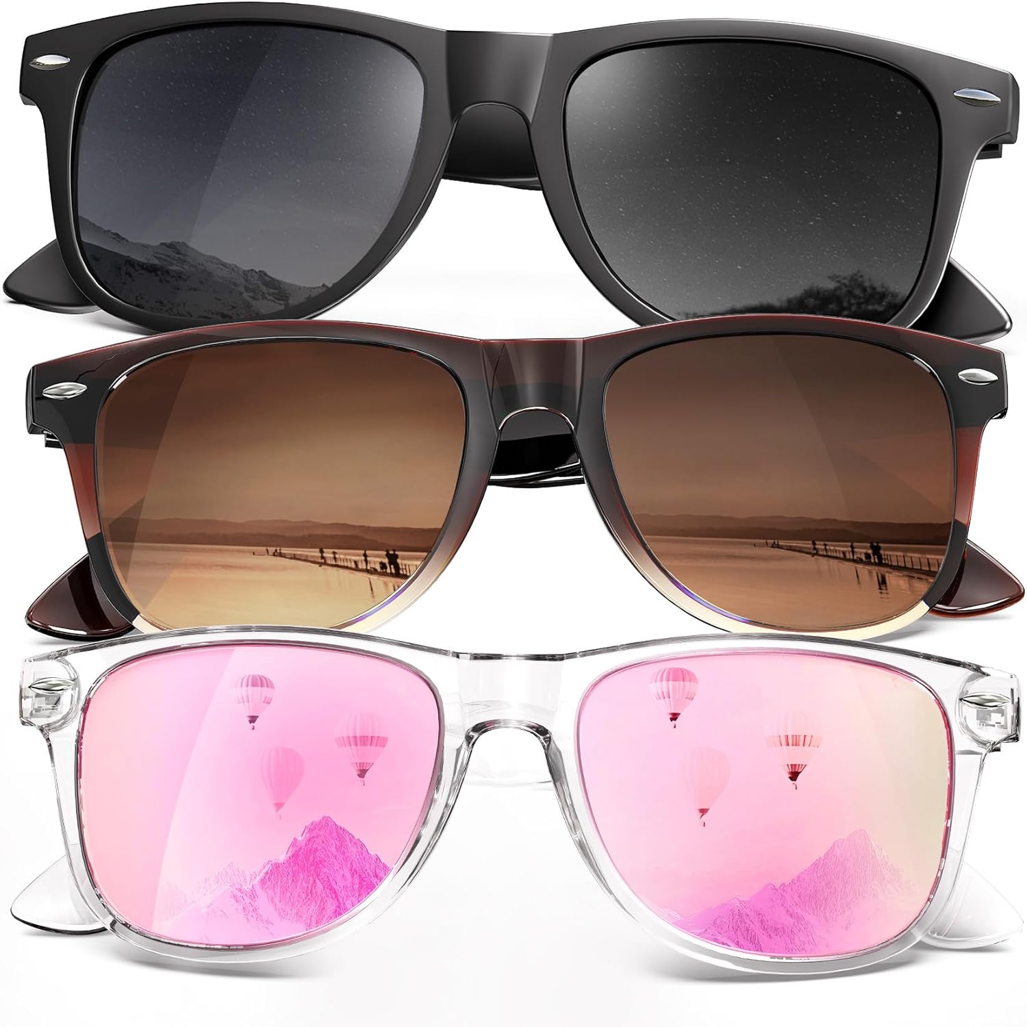 

Поляризованные солнцезащитные очки KALIYADI для мужчин и женщин, матовые линзы, цветные зеркальные линзы, защита от УФ-излучения UV400 (3 шт.), Sakurapowder+black+gradualtea