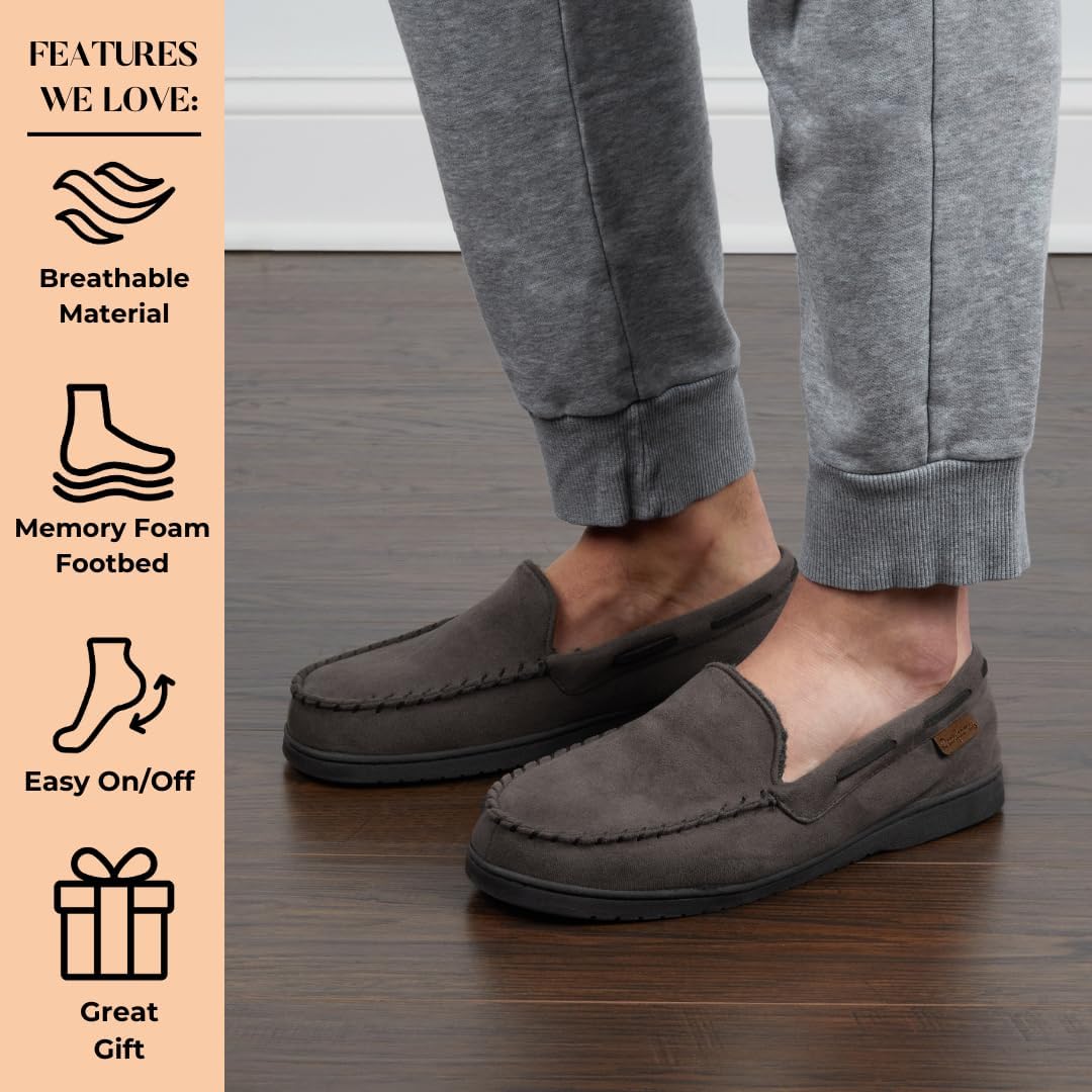 Мужские тапочки Dearfoams Keaton с амортизирующей стелькой из пены с эффектом памяти для дома и улицы, широкий размер, Pavement Microsuede — фото 4