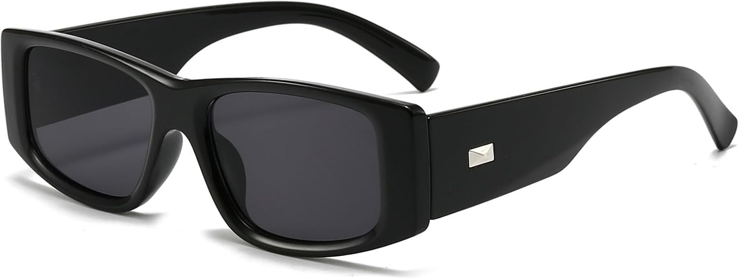 

Модные прямоугольные солнцезащитные очки для женщин и мужчин, винтажные массивные очки в стиле Y2K, ретро-квадратные роскошные солнцезащитные очки 90-х годов Thryvox, Blackblack