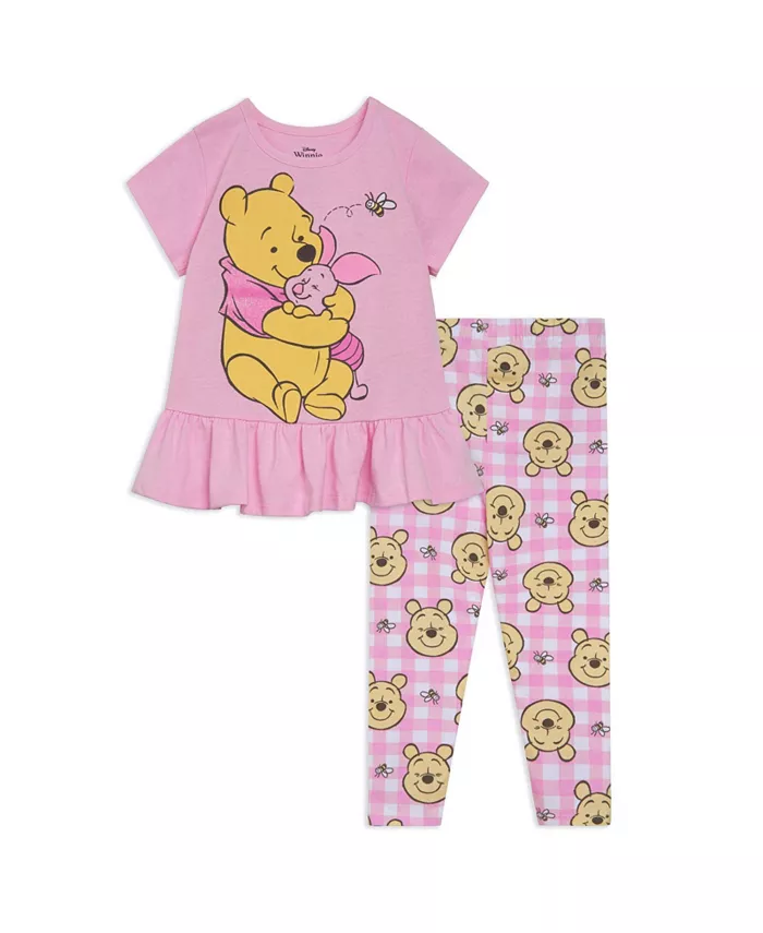 

Комплект для девочки: футболка с баской и леггинсы Winnie the Pooh, розовый