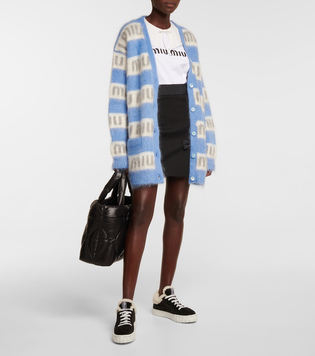 Замшевые кроссовки с овчиной внутри Miu Miu, Nero+Naturale — фото 2