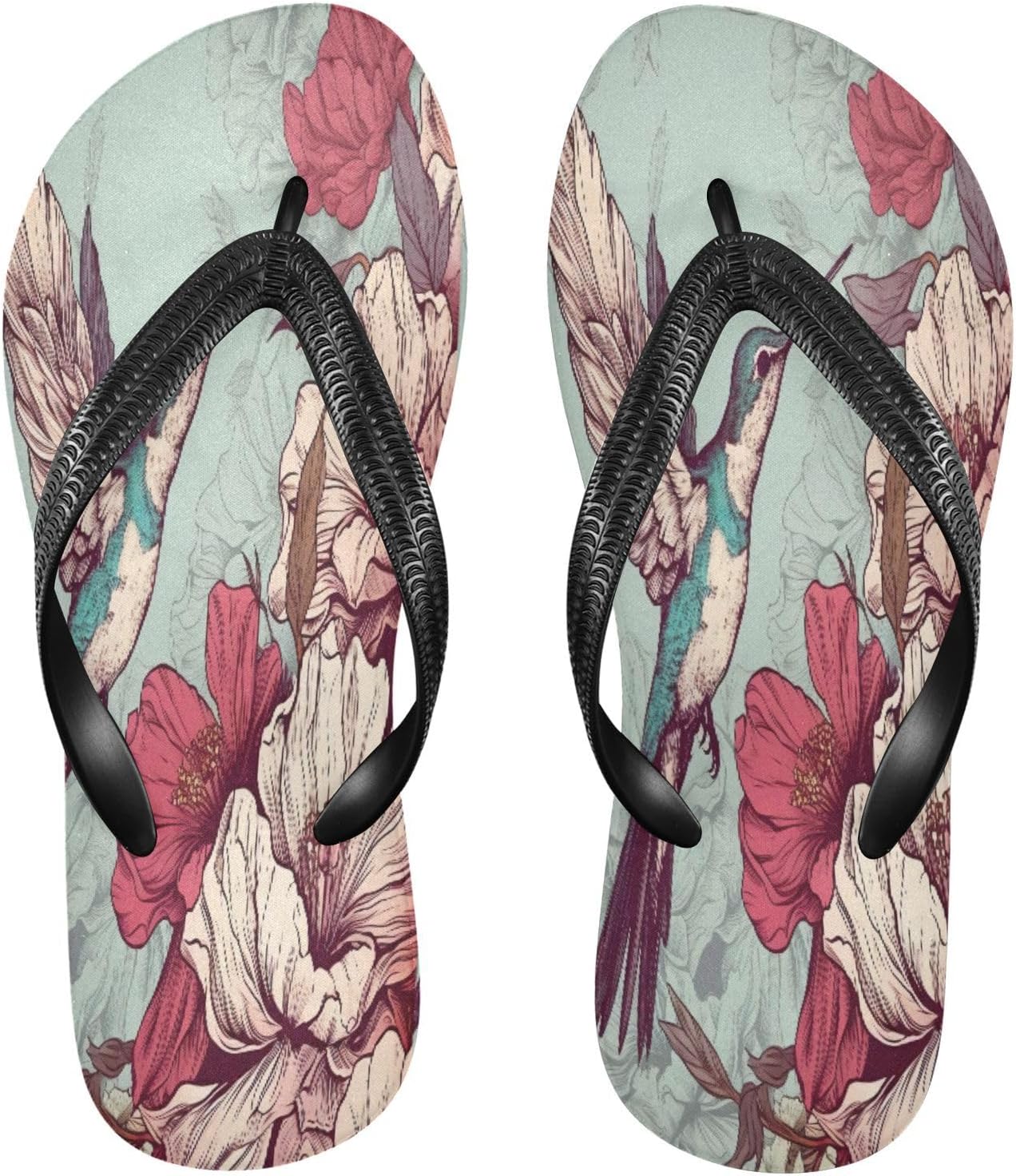 

Вьетнамки с колибри и цветами, пляжные шлепанцы, резиновые нескользящие летние тапочки для мужчин и женщин Sinestour, Hummingbirds Flowers Floral