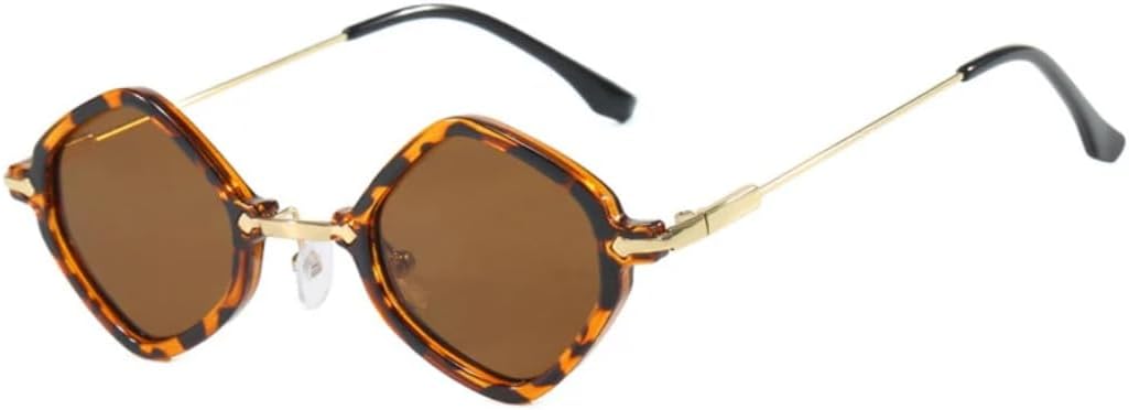 

Винтажные солнцезащитные очки в стиле панк с ромбовидным рисунком для женщин и мужчин, роскошные солнцезащитные очки в металлической оправе для вождения VVTWSSW, Leopard Brown