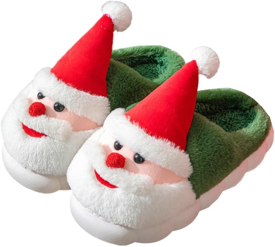 

Домашние тапочки Rungion Furry для женщин и мужчин, рождественские и хэллоуинские, теплые, мягкие, для дома, с милыми оленями, снеговиками и елками, зимние шлепанцы, зеленый