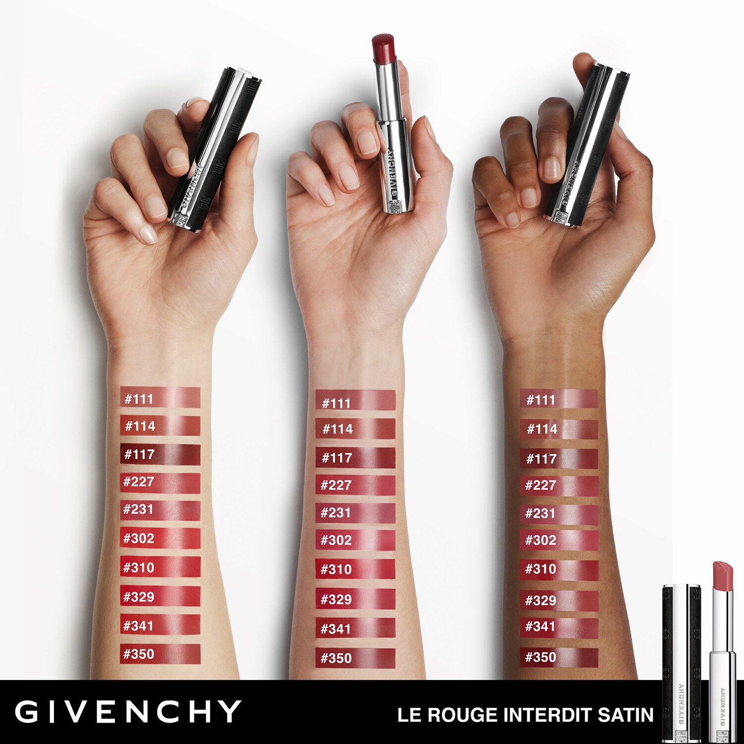 Помада с сатиновым финишем Le Rouge Interdit Satin Givenchy, N°310 - Rouge Incandescent (2,7 g) — фото 3