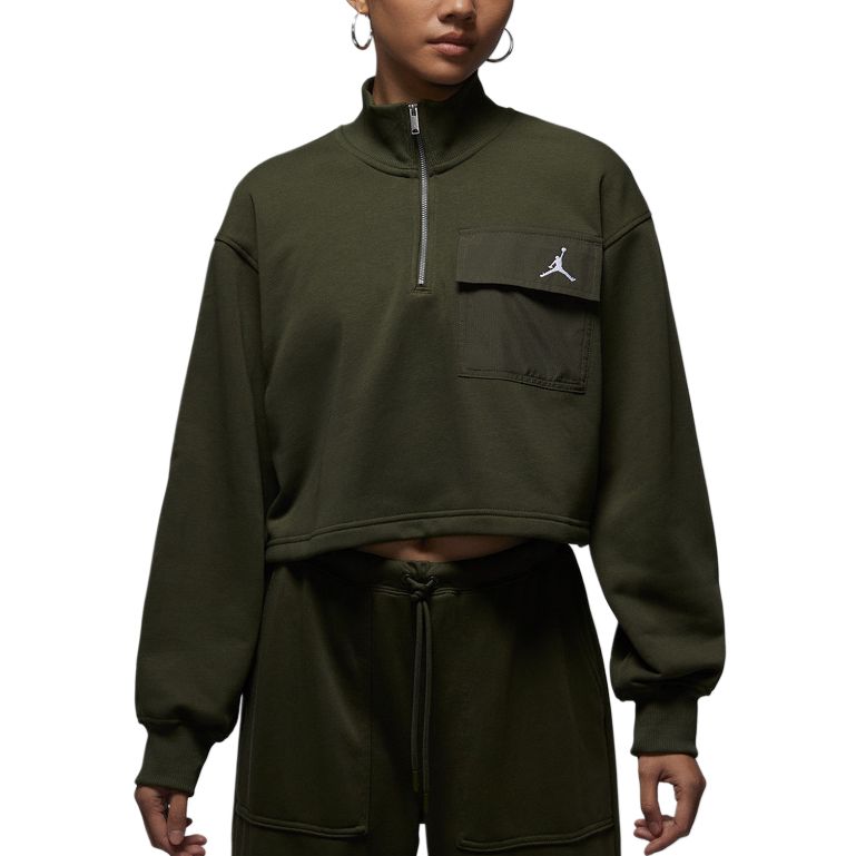 

Jordan Женская толстовка оливково-зеленого цвета с воротником-стойкой средней высоты
