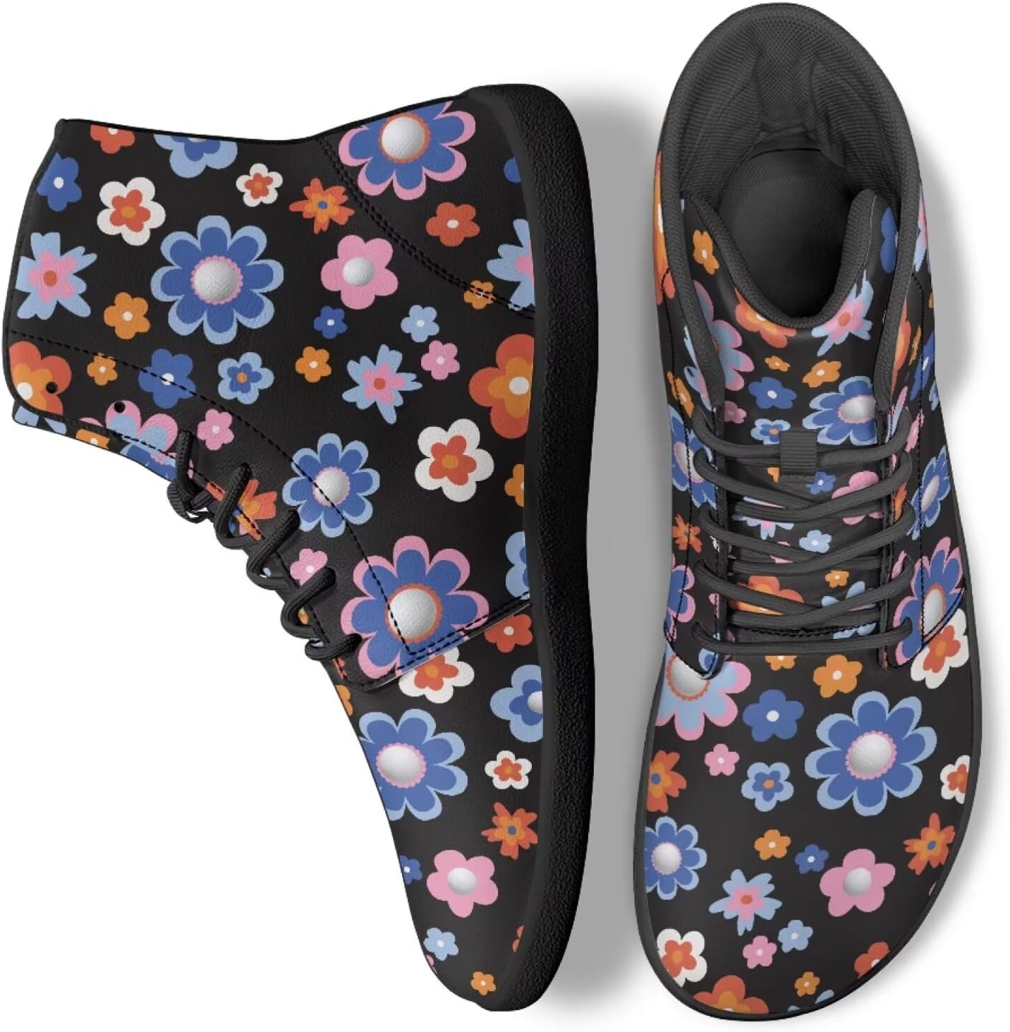 

Кроссовки Boho Mandala с цветочным узором для женщин и мужчин, с высоким верхом из PU кожи, для работы и ходьбы Ecaestolph, черный