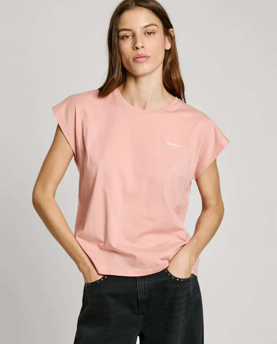 

Женская футболка с коротким рукавом и логотипом на груди Pepe Jeans, розовый