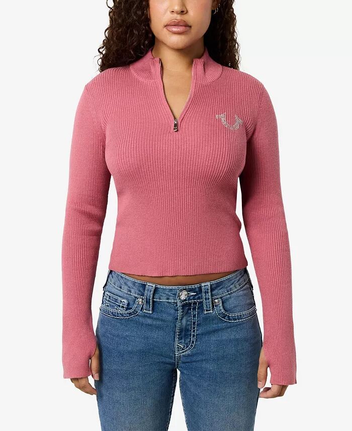 

Женский топ с воротником-стойкой и молнией Crystal Zip True Religion, розовый