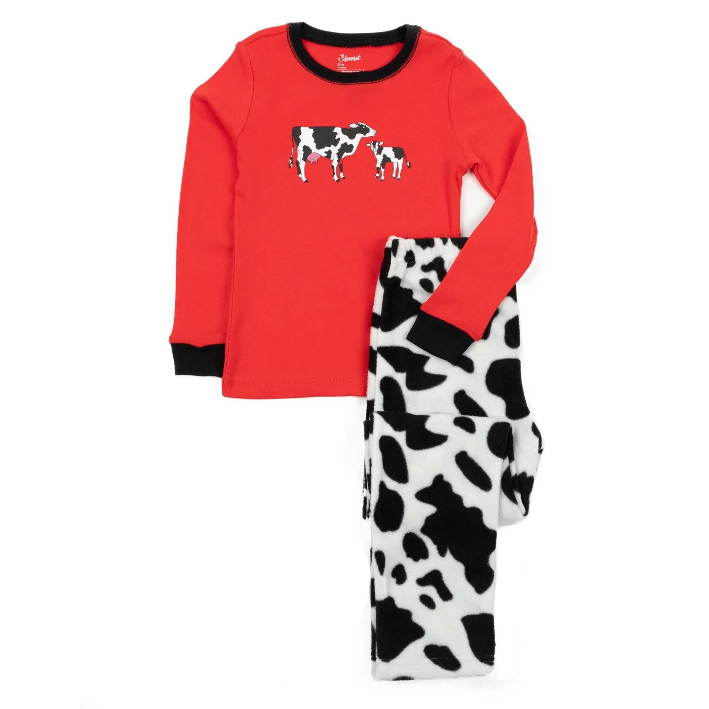 Хлопковый топ и флисовые брюки Leveret Kids Пижама корова Leveret — фото 2