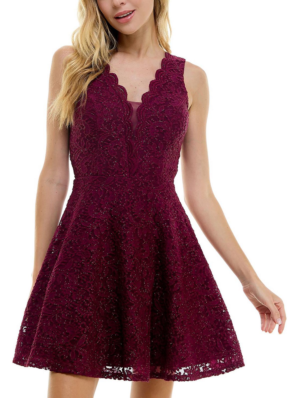 

Платье Juniors Women's Lace Glitter Fit & Flare City Studios, цвет wine