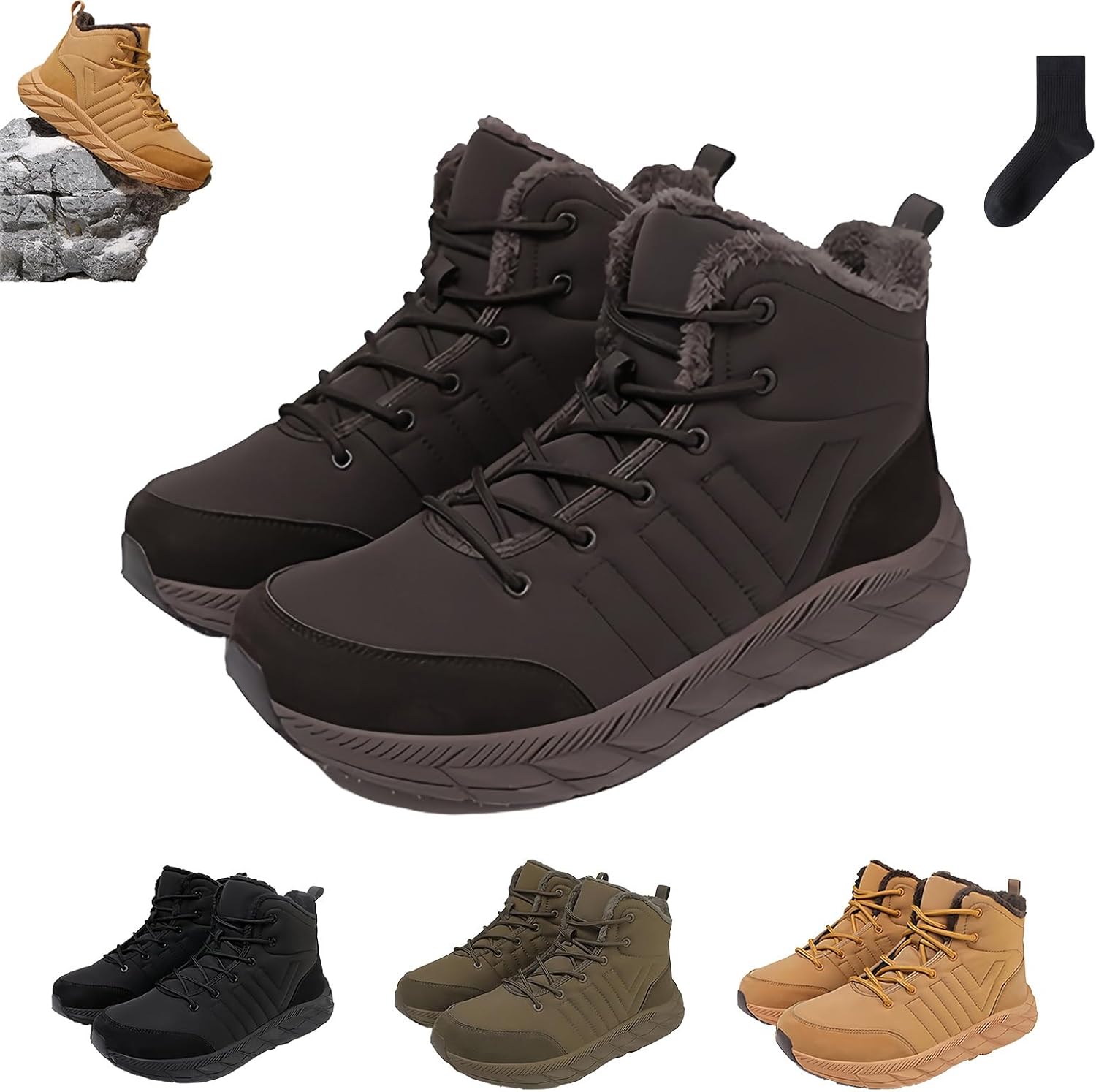 

Мужские зимние ботинки MIOKUKO, противоскользящие, водонепроницаемые, теплые зимние ботинки, удобные ботинки для ходьбы для мужчин, Coffee