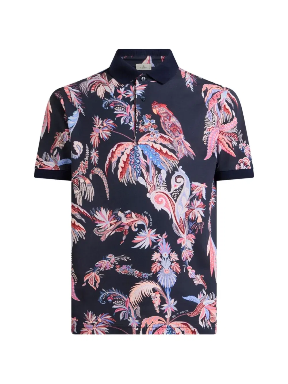 Рубашка поло с принтами в виде попугаев и пальм Etro, синий