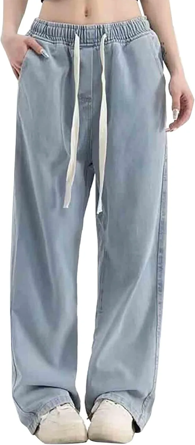 

Женские джинсовые брюки casual с эластичным поясом и кулиской