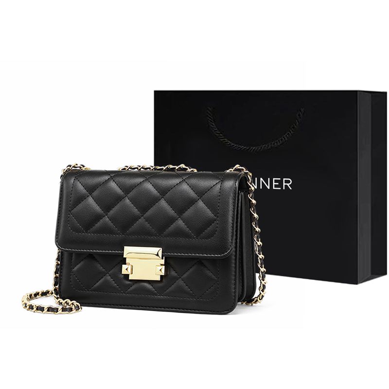 

C°BANNER Кожаная сумка через плечо, женская черная Crossbody Bag, Diamond Pattern Black-11888