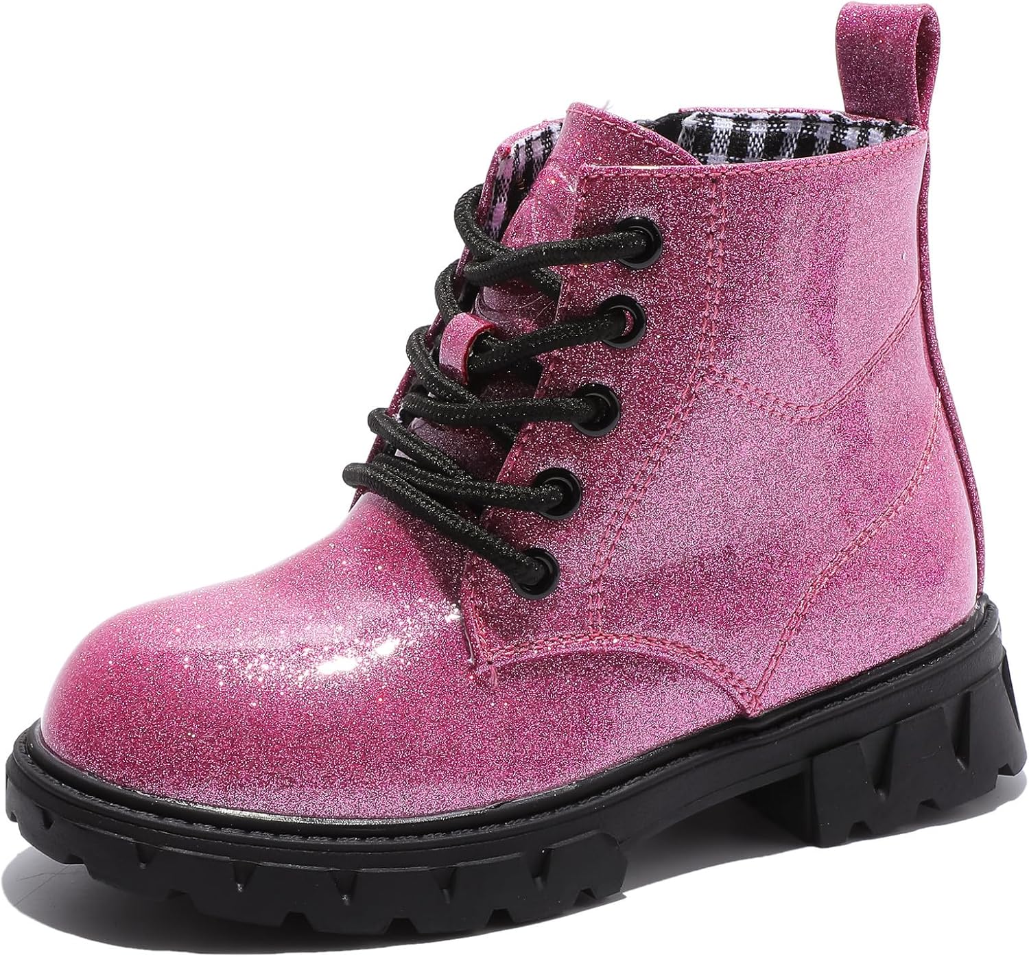 

Ботинки DADAWEN для мальчиков и девочек с блестками, на шнуровке, водонепроницаемые, с боковой молнией, тактические, для малышей/детей младшего возраста/старших детей, 01 Hot Pink/Glitter