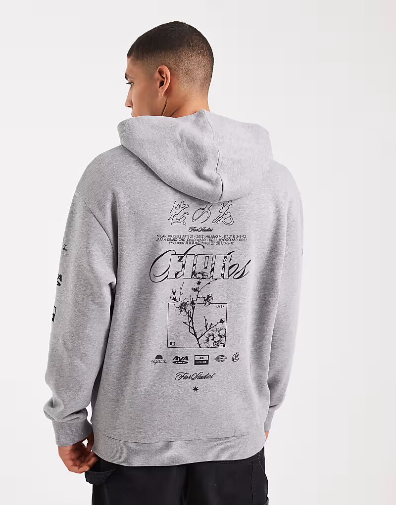 

Свободная толстовка с капюшоном с принтом серого меланжевого цвета Asos Design, Серый, Свободная толстовка с капюшоном с принтом серого меланжевого цвета Asos Design