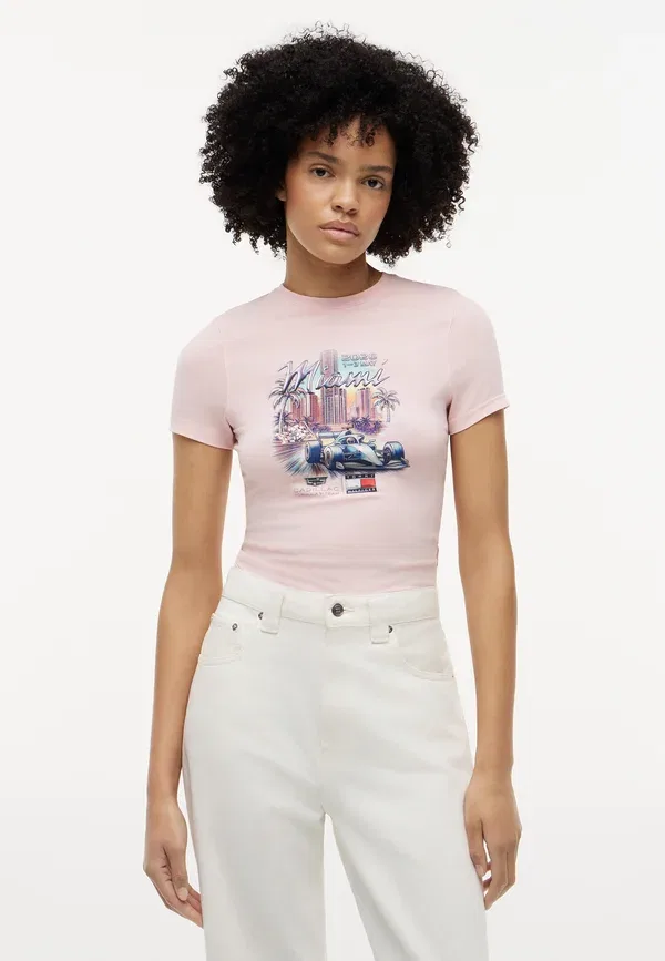 Футболка Th x Cadillac Formula 1 Team Baby Tee Miami Print T-Shirt Tommy Hilfiger, розовый
