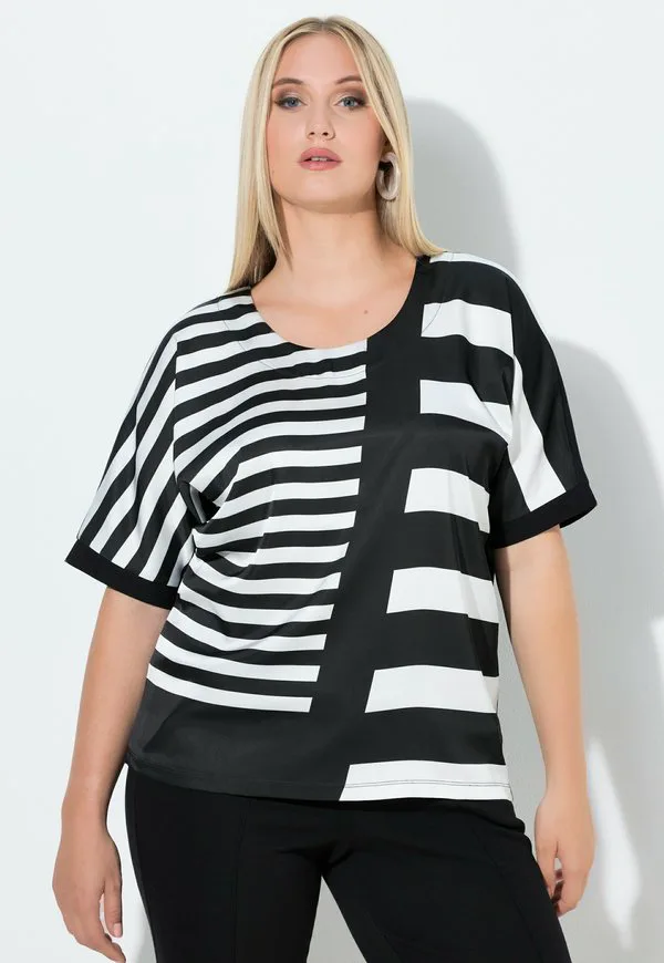 

Футболка в полоску из смешанных материалов с принтом Ulla Popken, Black, Черный, Футболка в полоску из смешанных материалов с принтом Ulla Popken, Black