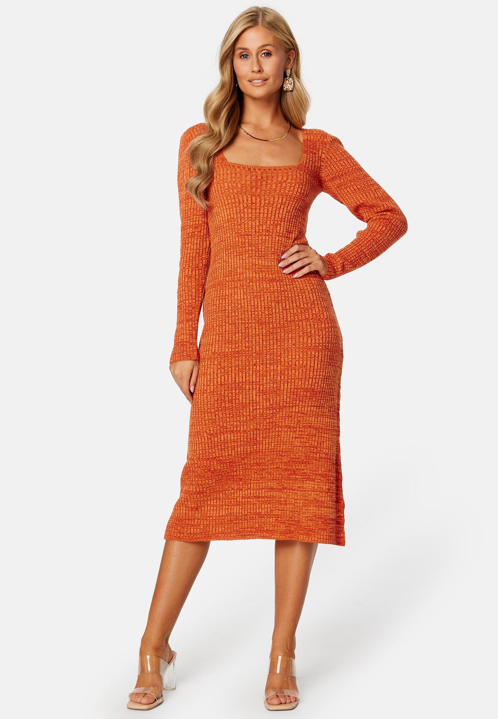 

Платье-джемпер RIB KNITTED MIDI DRESS Bubbleroom, оранжевый