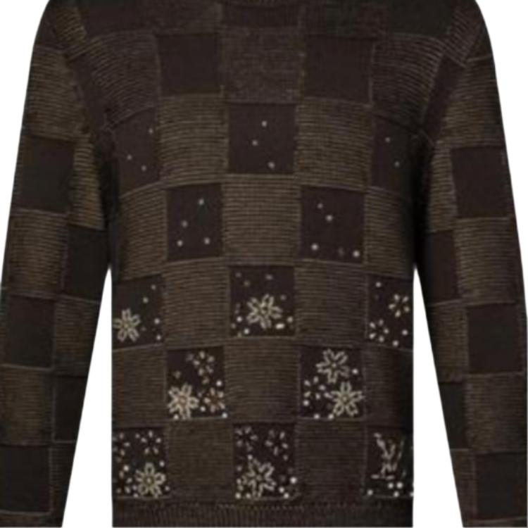 Lv Damier Embroidered длинный рукав Crewneck LOUIS VUITTON, коричневый — фото 3