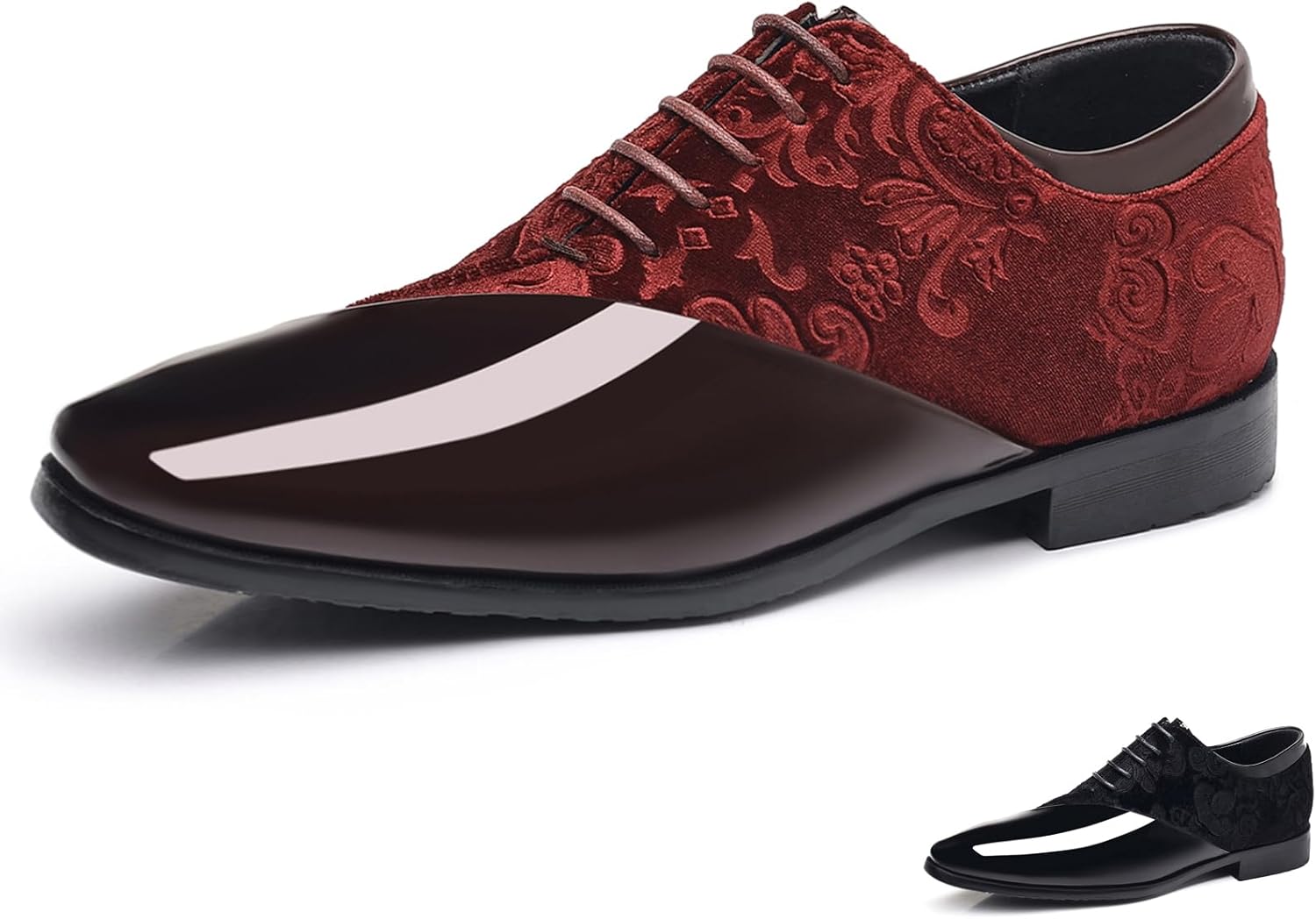 

Мужские лаковые бархатные туфли-оксфорды на шнурках, классические винтажные с закрытым носком, низкие Caden, деловые, для выпускного, свадьбы и официальных мероприятий Engeosngt, красный