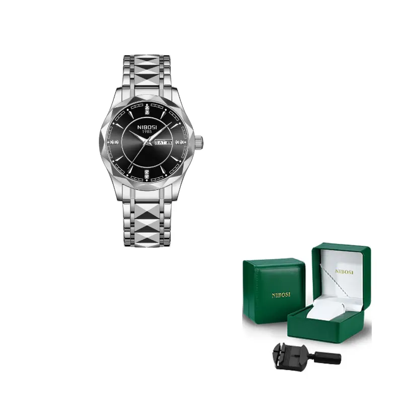 

NIBOSI 1985 Мужские часы с кварцевым механизмом на стальном браслете, черный циферблат