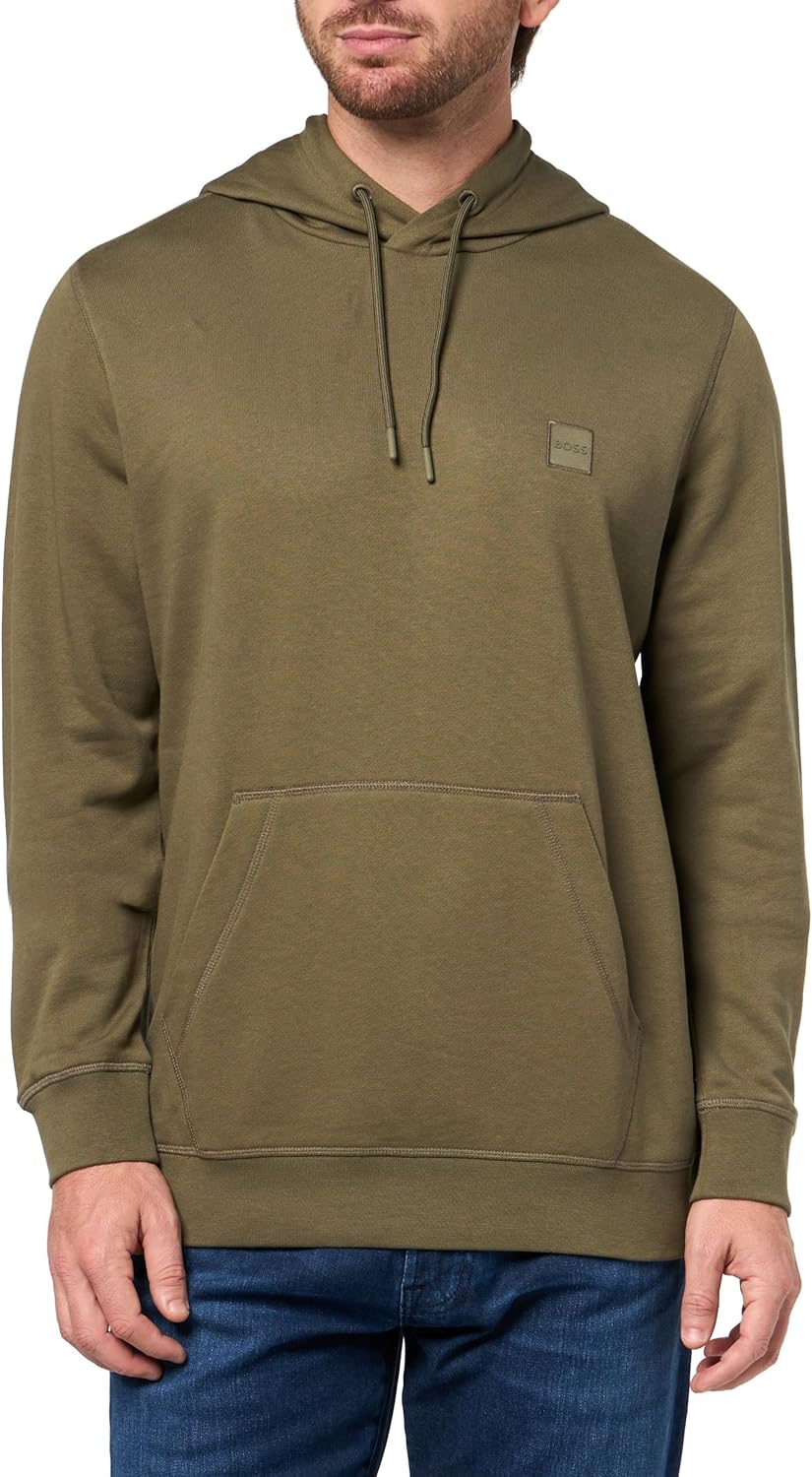 

Толстовка с капюшоном мужская BOSS, хлопок, с логотипом-аппликацией, Kalamata Green