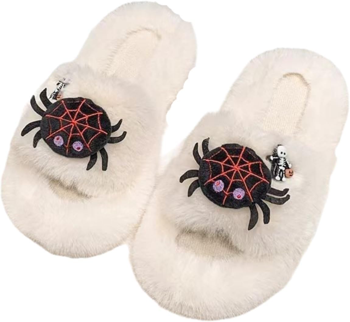 

Тапочки на Хэллоуин в виде пауков для женщин и мужчин, жуткие, в стиле ужасов, теплые, мягкие, нескользящие, для дома и улицы, с мультяшным рисунком, осенние Elirar, белый