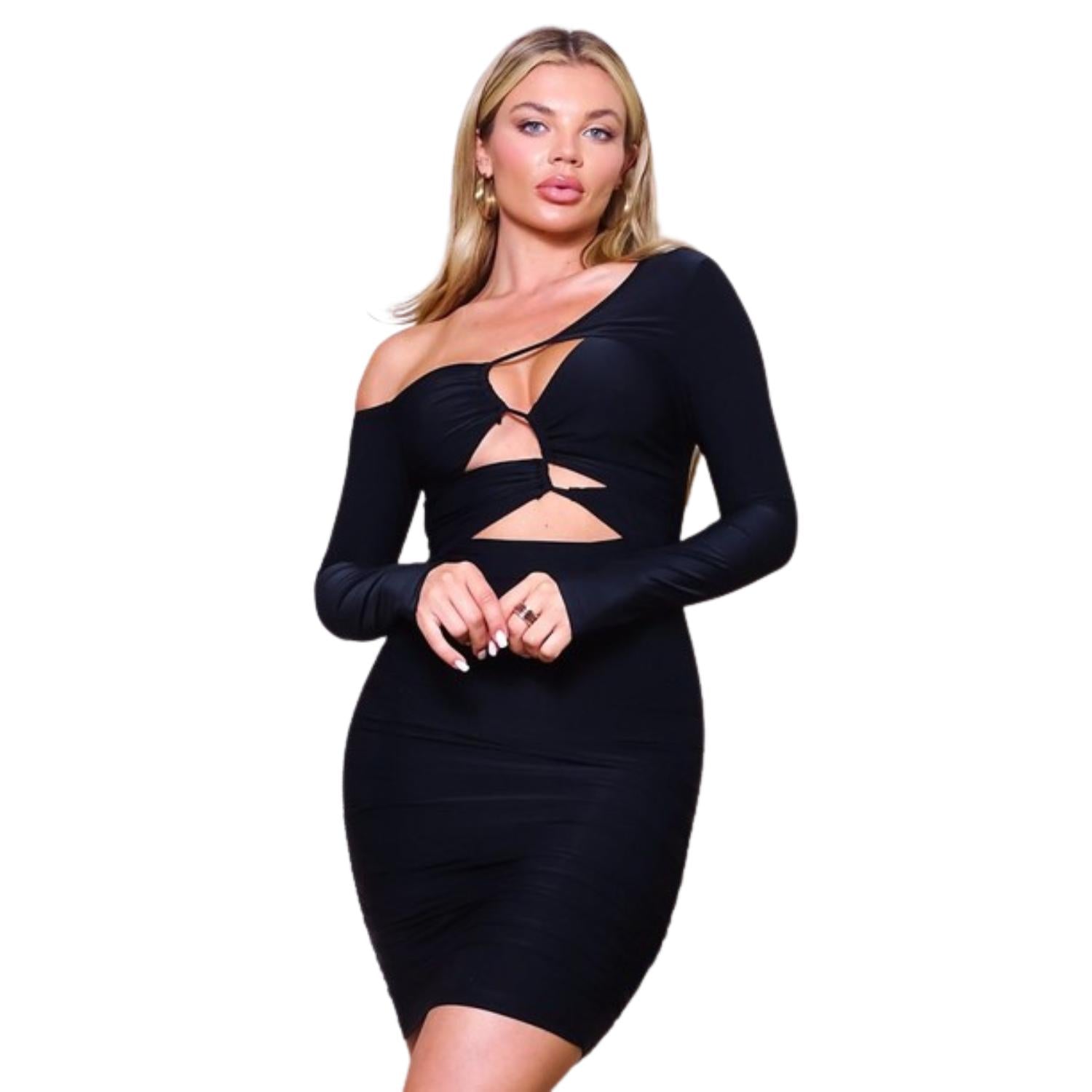 

Мини-платье с длинными рукавами и вырезами по всей поверхности FASHNZFAB, черный