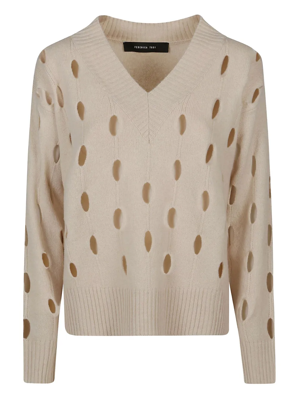 

Шерстяной свитер с вырезами и V-образным вырезом Federica Tosi, нейтральный