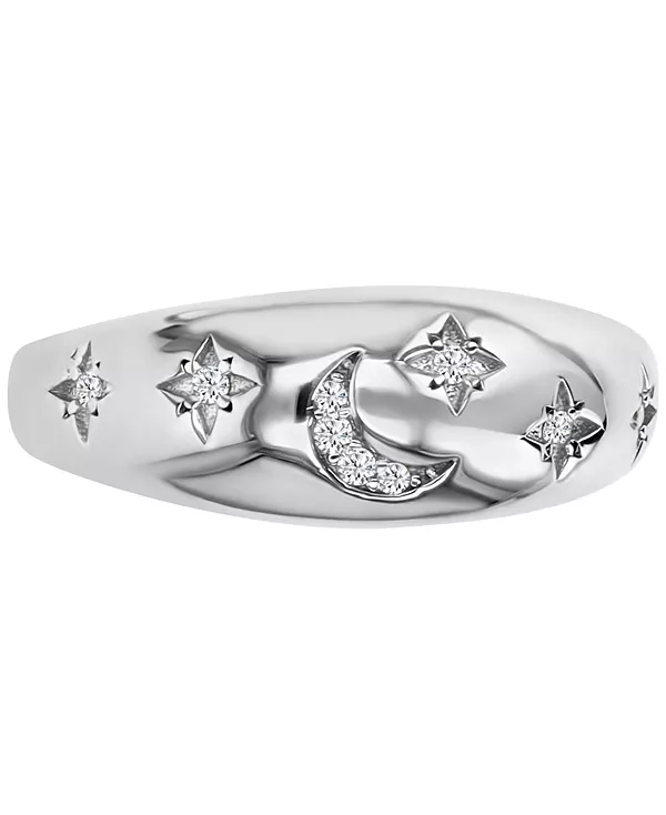 

Кольцо с полированным куполом из кубического циркония в виде луны и звезд Macy'S, silver