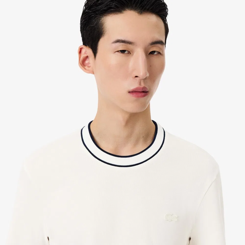 Футболка-поло Lacoste мужская с контрастными линиями, Off-белый — фото 2