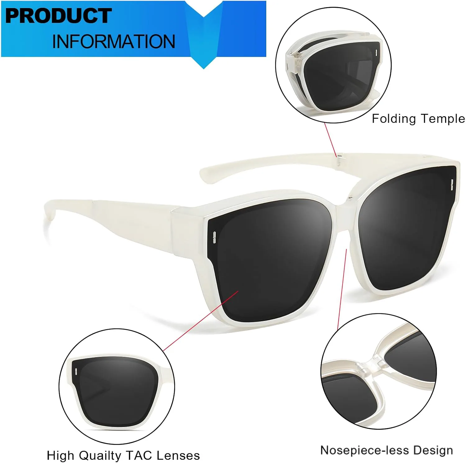 

Складные солнцезащитные очки Trysee для женщин и мужчин, поляризованные, с защитой от УФ-излучения, складные солнцезащитные очки с чехлом IF8709, D03 White