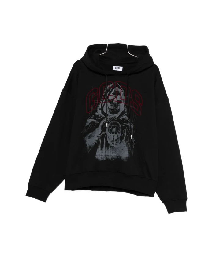 

Черная толстовка с капюшоном и графическим принтом. Gcds, черный
