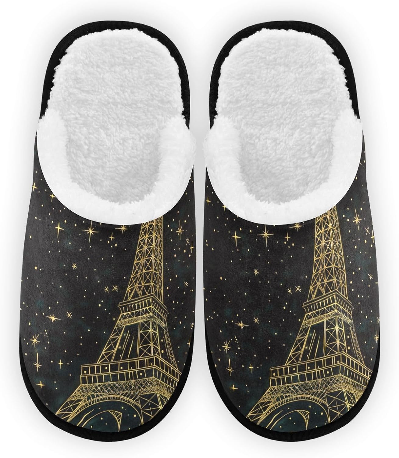 

Тапочки FENOCHE Gold с изображением Эйфелевой башни и звездного неба для женщин и мужчин, теплые, комфортные, для путешествий и спа, с нескользящей подошвой, Multicolor