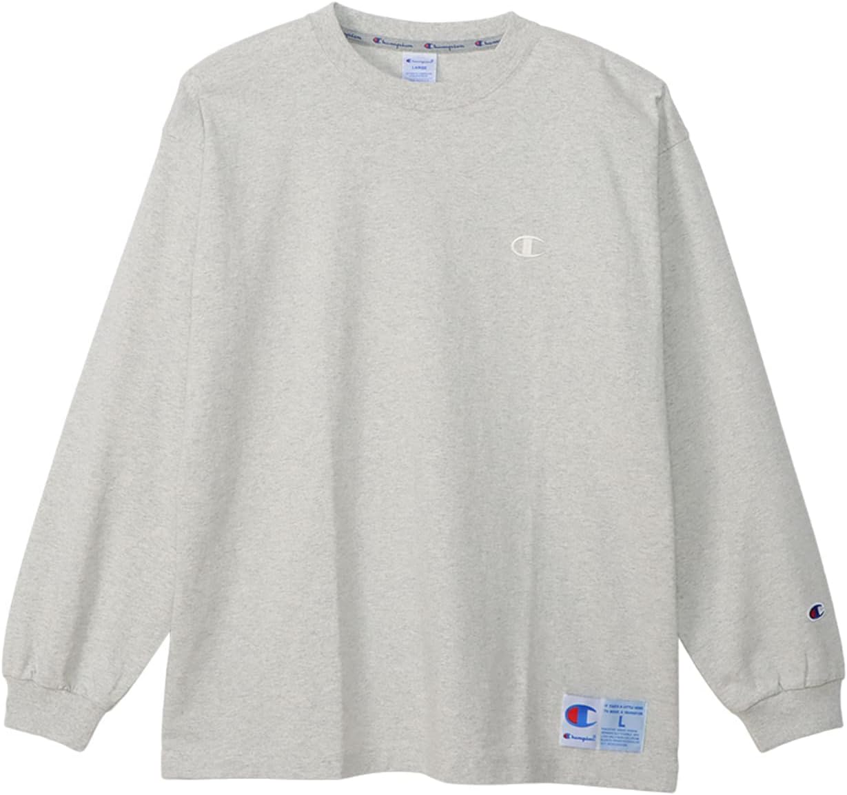 

Мужская футболка с длинным рукавом Champion, круглый вырез, 100% хлопок, свободный крой, вышивка одного логотипа, спортивный стиль, C3-V414, овсяный