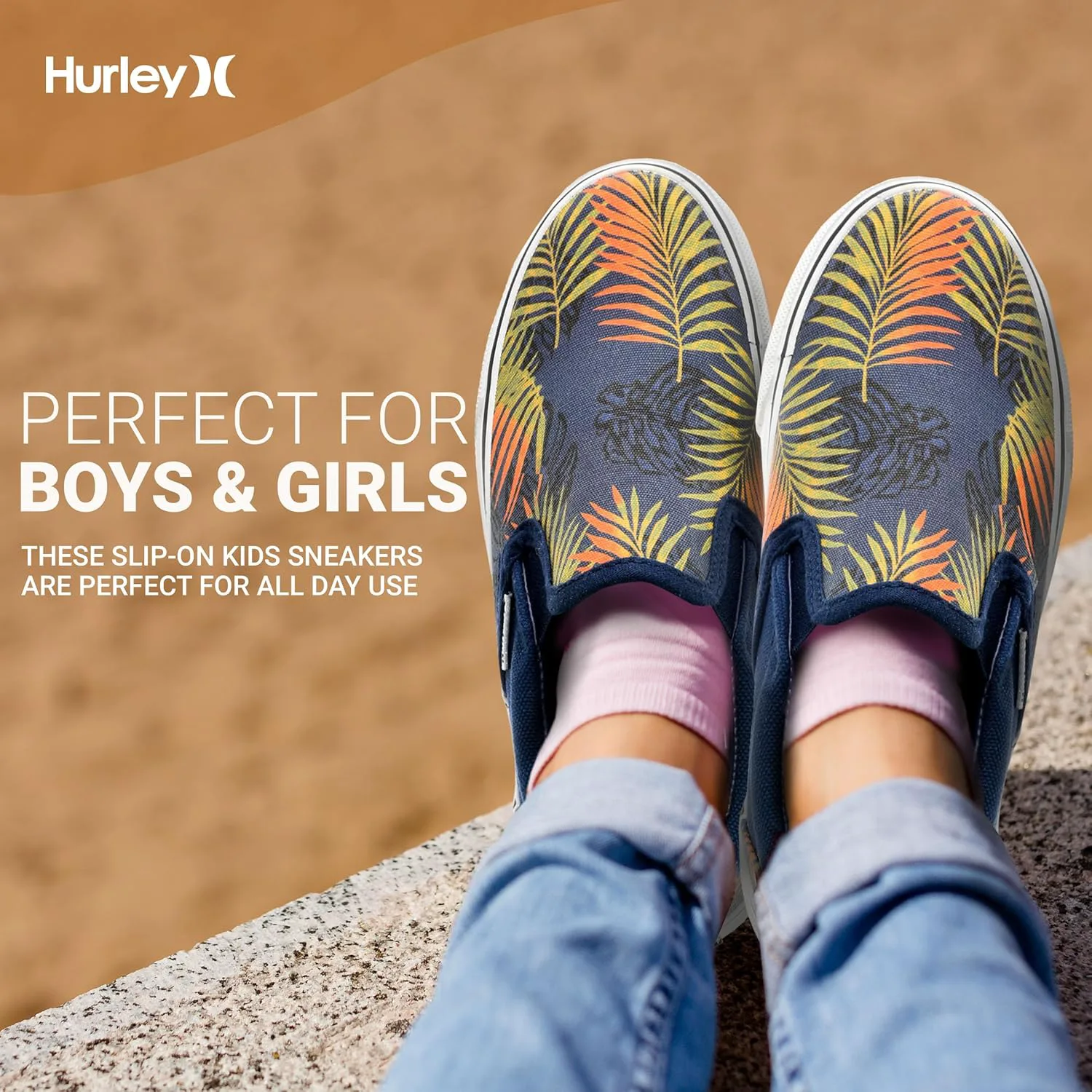 Детские слипоны Hurley из холщовой ткани для скейтбординга для мальчиков и девочек - легкие низкие кроссовки для скейтбординга для детей, синий — фото 4