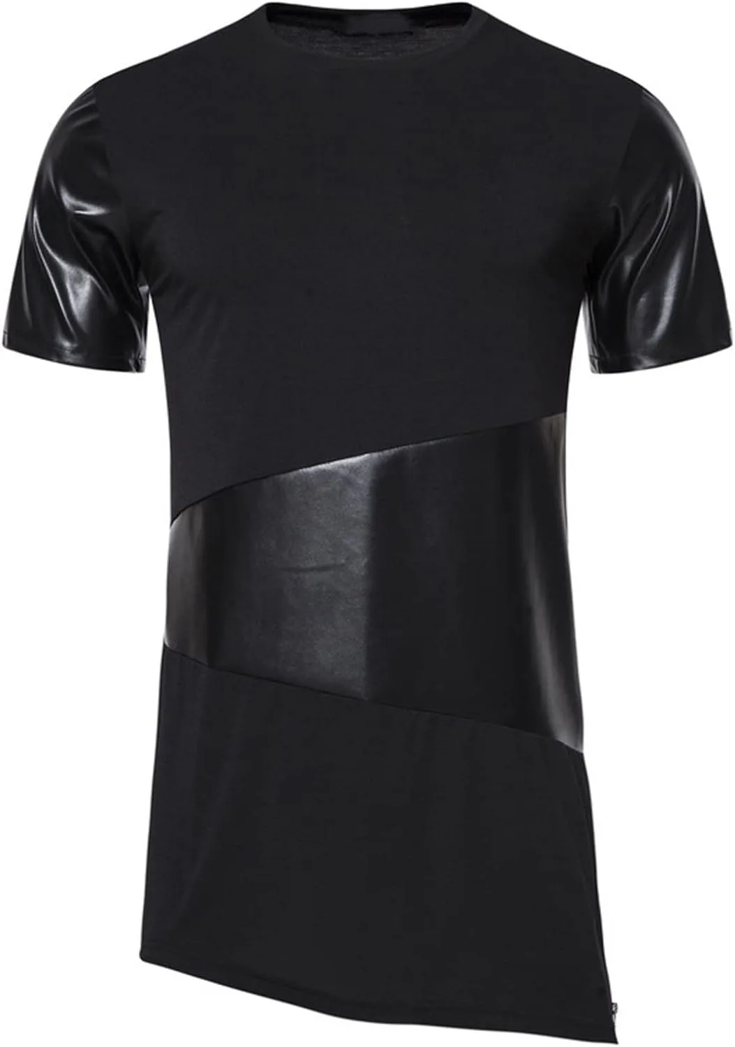 

Мужская футболка Hip Hop с кожаными аппликациями и цветными блоками Zeiyignr