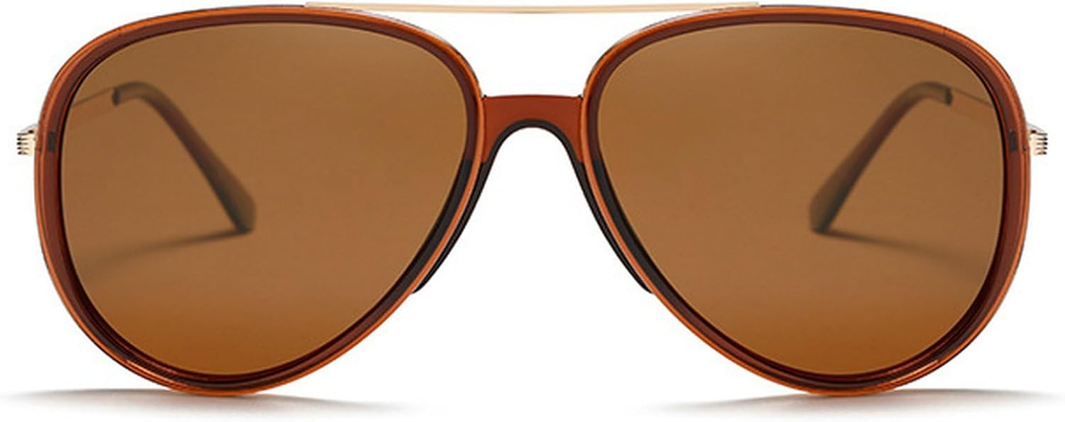 

Ретро-солнцезащитные очки-пилот в металлической оправе для женщин и мужчин, 2025 год, роскошные модные винтажные овальные солнцезащитные очки с двойной дужкой mincl, Brown