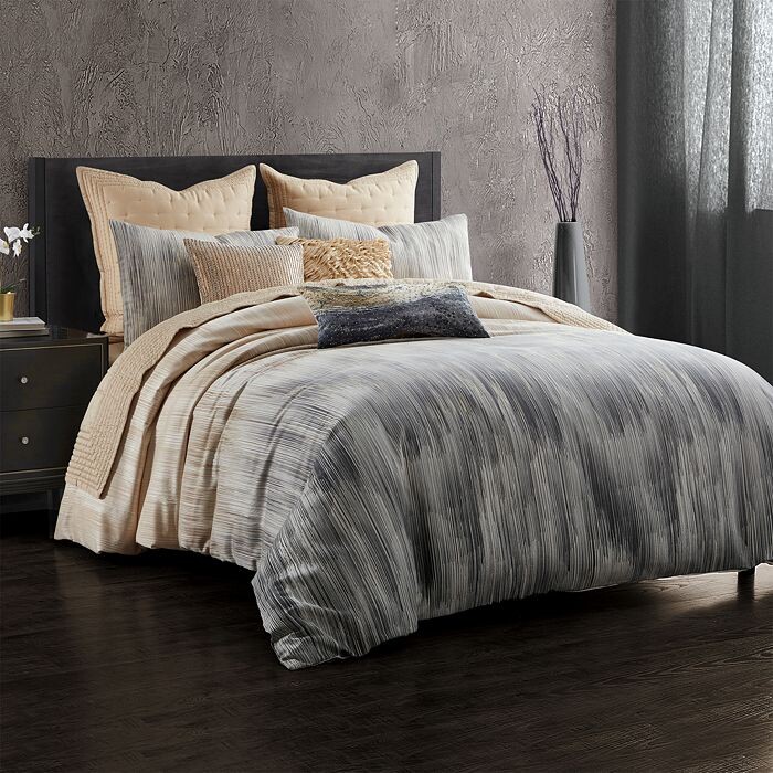 

Donna Karan Home Ember Угольно-угольный пододеяльник, полный/королевский размер, серый