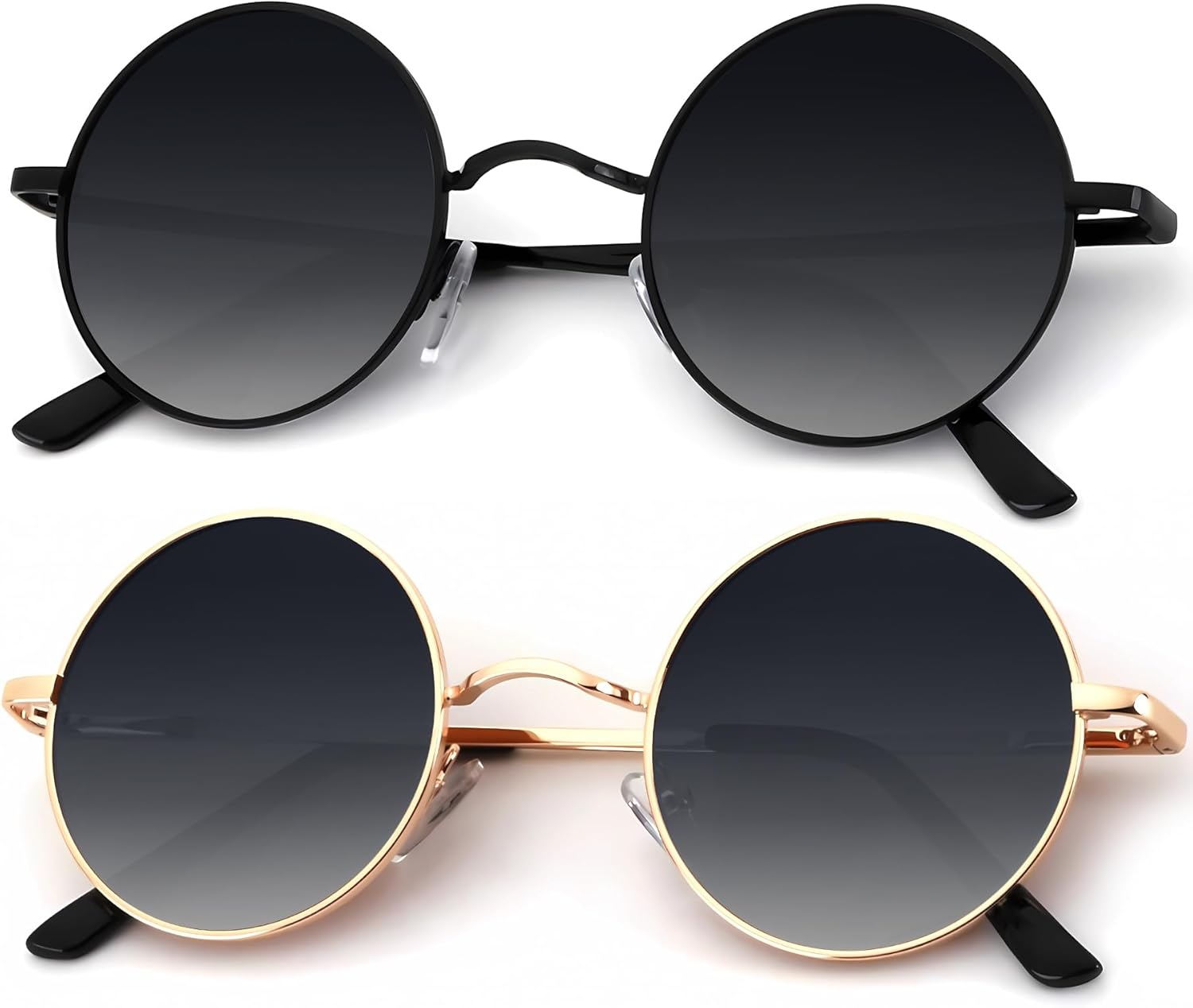 

Круглые поляризованные солнцезащитные очки KALIYADI для мужчин и женщин в стиле ретро с металлическим ремешком и эффектом хиппи, защита от УФ-излучения, B27-black Frame Gradient Black Lens + Gold Frame Gradient Black Lens