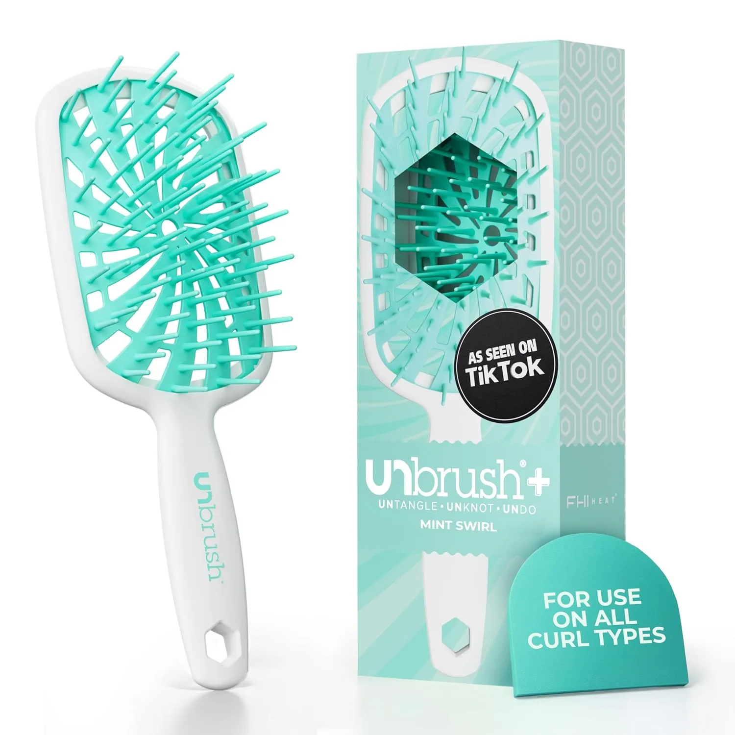 FHI Heat UNbrush Plus - щетка для вьющихся волос для бережного и эффективного расчесывания влажных или сухих ломких волос - расческа с 84 гибкими щетинками, ультралегкая, вентилируемая, антистатическая, Mint Swirl