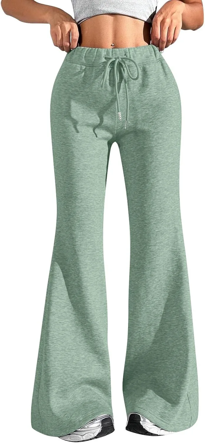Flare Sweatpants женские для тренировок в зале и йоги, спортивные широкие брюки с карманами, свободные леггинсы с высокой талией Generic, зеленый