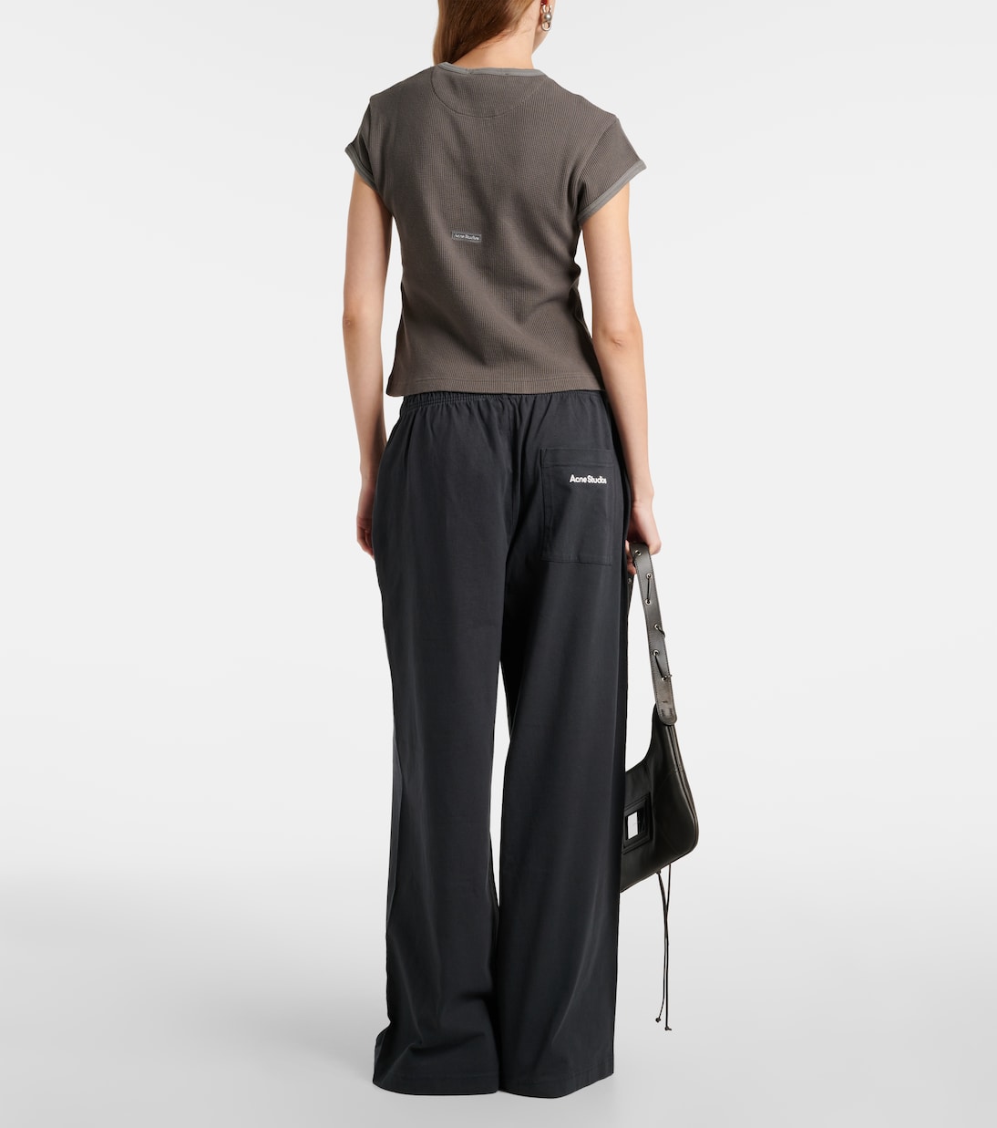 Футболка из хлопчатобумажной ткани с вафельным узором Acne Studios, Faded Grey — фото 3